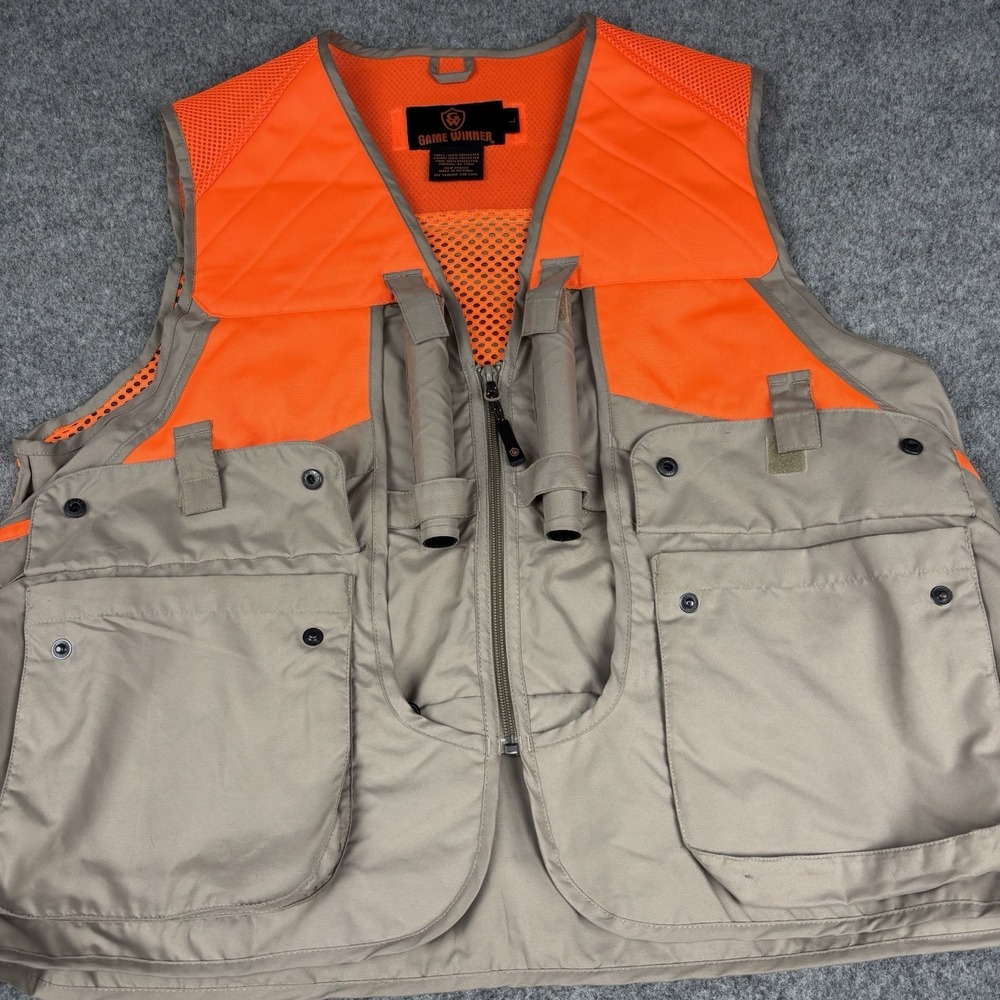 Game‎ Winner Hunting Vest Men's Large Blaze Orange Shooting Field Cargo Pockets
